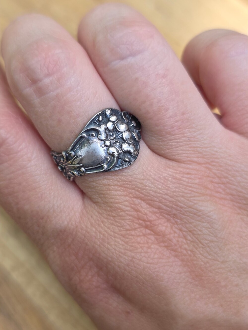 Vintage | Sterling Silver | Floral Spoon Ring | Size 8 |